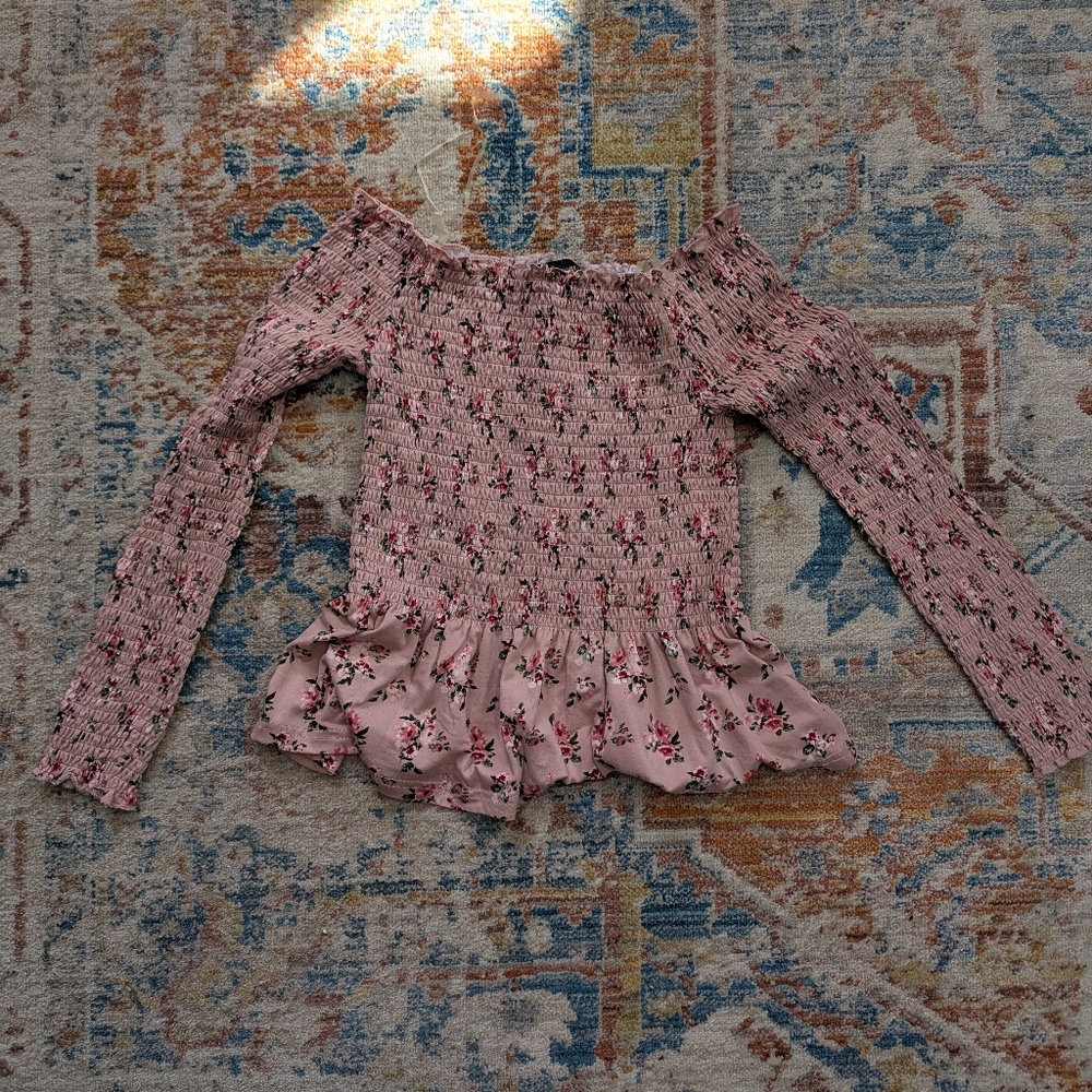 Orage Pink Floral Smocked Top